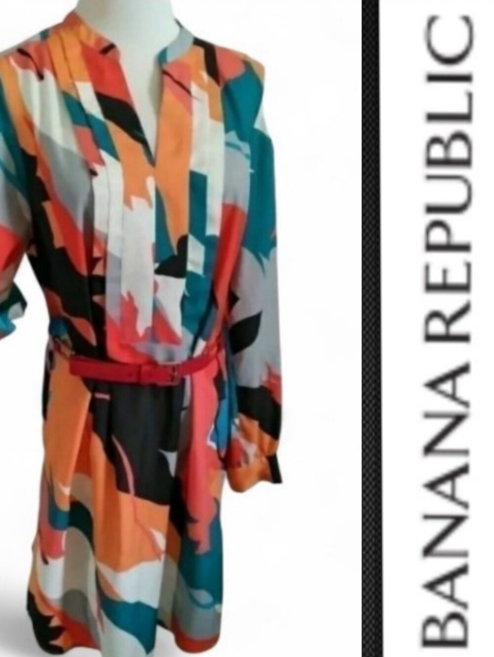 BANANA REPUBLIC DRESS BOLD PRINT FOLDABLE LONG SLEEVE MINI DRESS SIZE 4 WOMENS 4